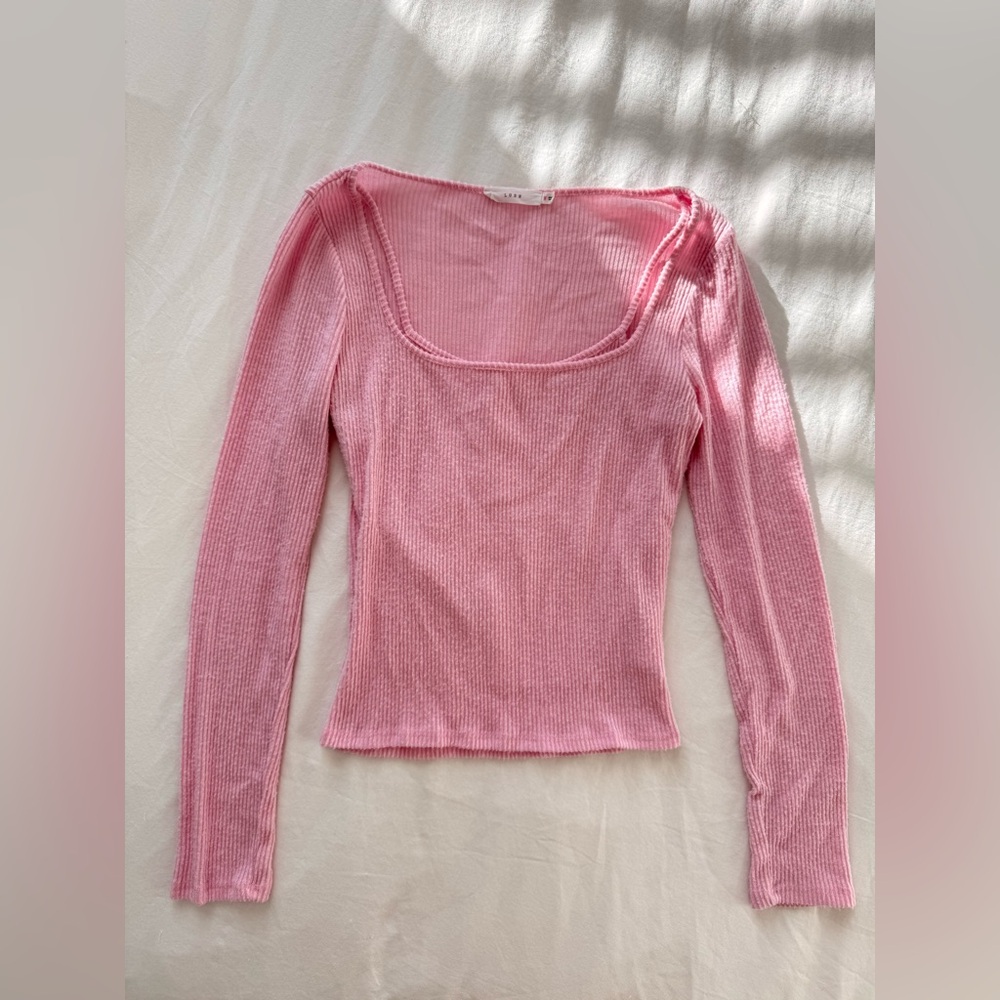 Lush Soft Pink Ribbed Long Sleeve Top